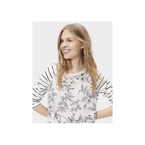 JOULES POLLY WOVEN JERSEY MIX TOP - CREAM WINTERBERRY Image 1