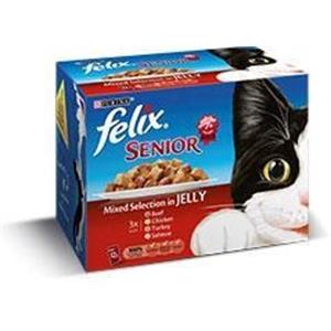 FELIX CAT POUCH SENIOR 12*100G MIXED SELECTION beef,chicken, turkey and salmon  Image 1