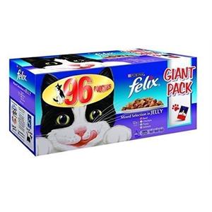 Felix Adult Cat Food Mixed Selection in Jelly 96 x 100g Pouches Image 1