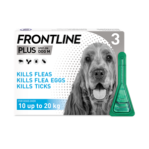 FRONTLINE PLUS SPOT ON FOR MEDIUM (10-20KG) DOGS 3 PACK Image 1