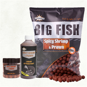 Dynamite Baits Big Fish Spicy Shrimp & Prawn Boilies 15mm 1.8kg only Image 1