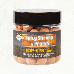 Dynamite Baits Spicy Shrimp & Prawn Pop-Ups 15mm 89g Image 1