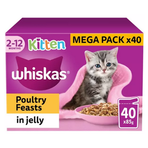 Whiskas Kitten Pouches Poultry Feasts In Jelly MEGA 40 x 85g Pack Image 1