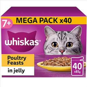 Whiskas 7+ Cat Pouches Poultry Feasts In Jelly Mega 40x85g Pack Image 1