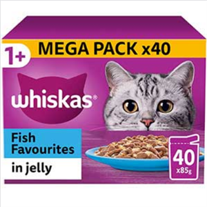 Whiskas 1+ Cat Pouch Fish Fav jelly 40x85g  Mega Pack  Image 1