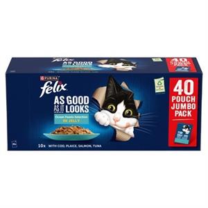 Felix As Good As It Looks Ocean Feasts Selection in Jelly 40 x 85g Cod, Plaice,  Image 1
