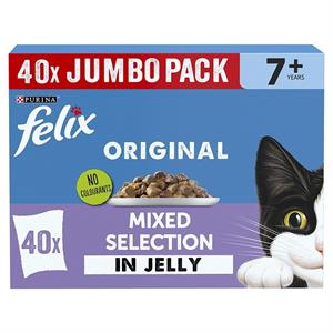 Felix Pouch Original Senior 7+ Mixed Selection in Jelly 40 x 85g - Chicken, Lamb Image 1