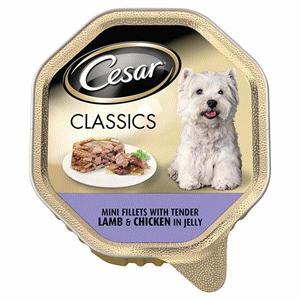 CESAR TRAY CLASSICS MINI FILLETS with Tender Lamb & Chicken in Jelly 150g Image 1