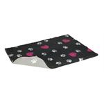 PETLIFE NON SLIP VETBED CHARCOAL WITH CERISE HEARTS & WHITE PAWS 36" X 24" ~ 92C thumbnail